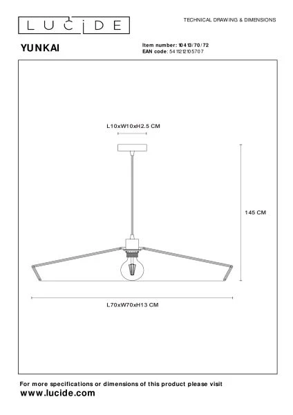Lucide YUNKAI - Lámpara colgante - Ø 70 cm - 1xE27 - Natural - técnico